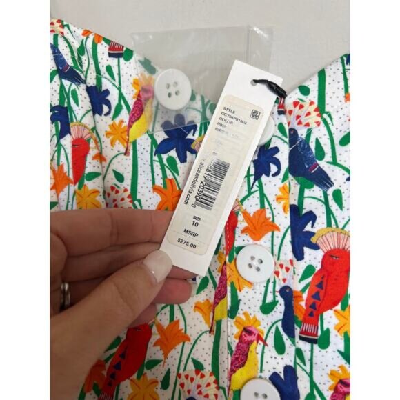 NWT Alice + Olivia Nella Bird Party Lined Faux Button White Mini Dress Size:10 - Picture 5 of 8